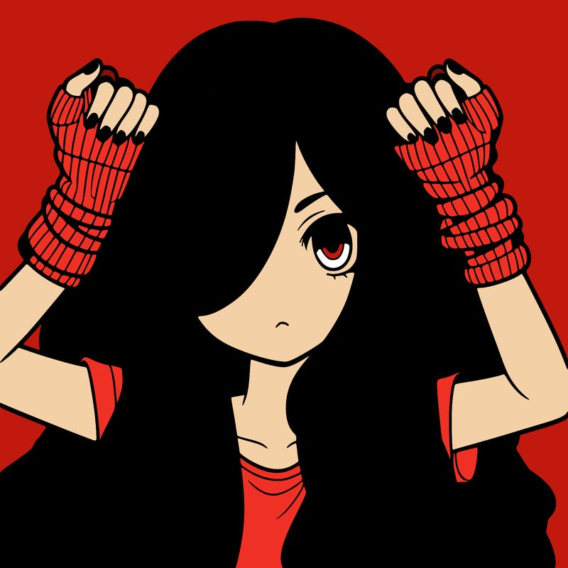 long haired girl with fingerless gloves