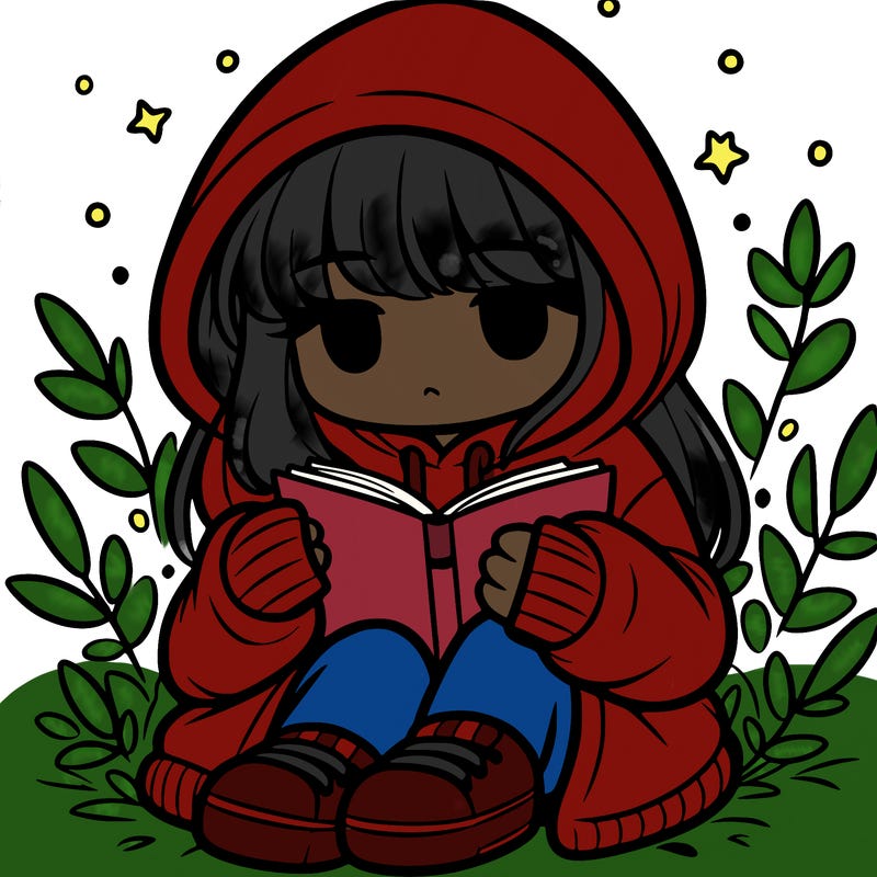 girl in oversized hoodie reading a book