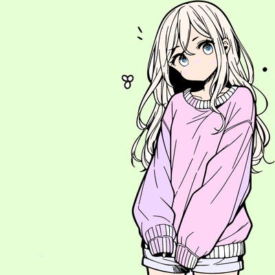 manga teen girl  in a sweater and baggy pants