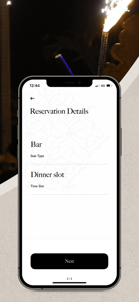 TLT Concepts app reservation details page for bar and dinner bookings