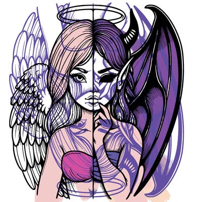 realistic angel half demon