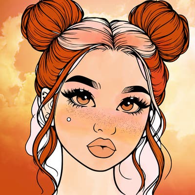 realistic girl with two buns on her hair and lips