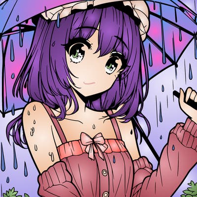 pretty anime girl in the rain