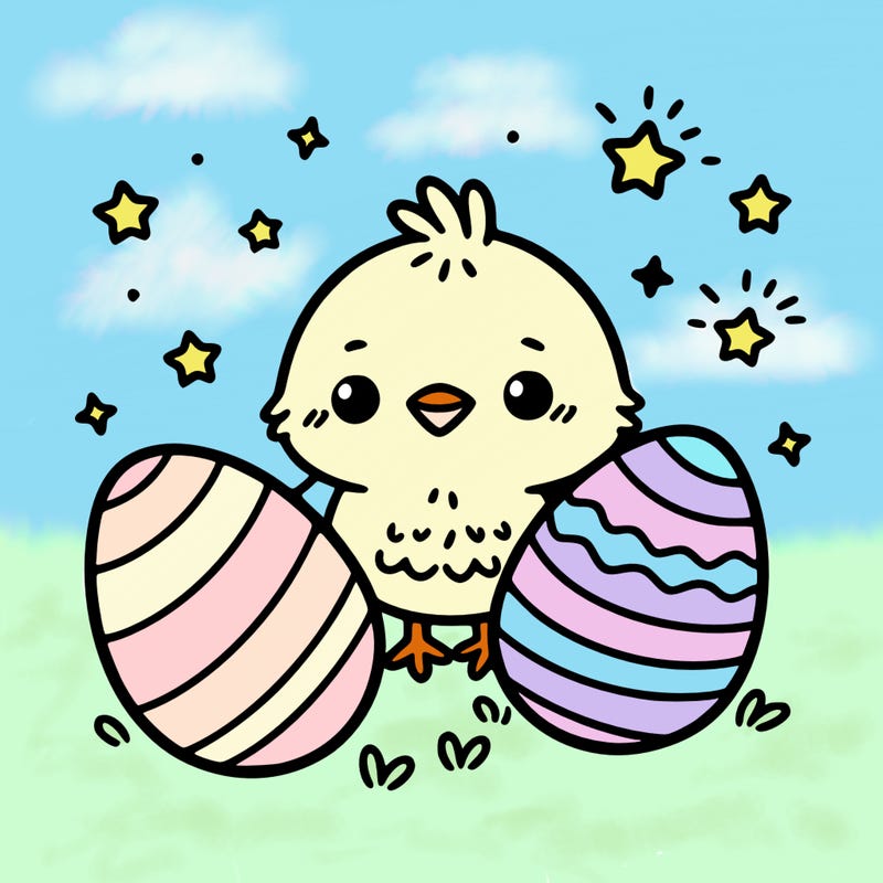 cute easter chick with eggs