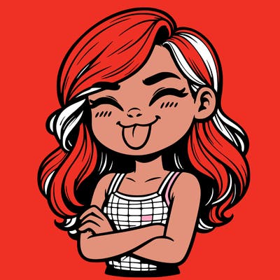 realistic girl crossing her arms and wearing a tank top with her tongue held out she has long hair