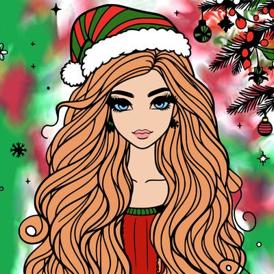 christmas fashionable female model and long hair