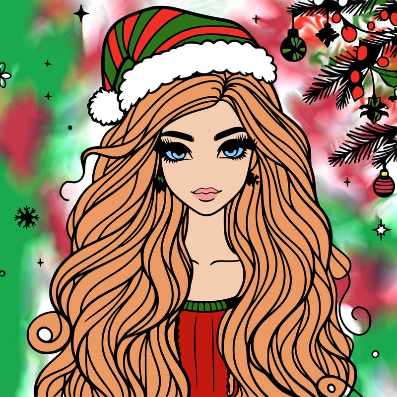 christmas fashionable female model and long hair