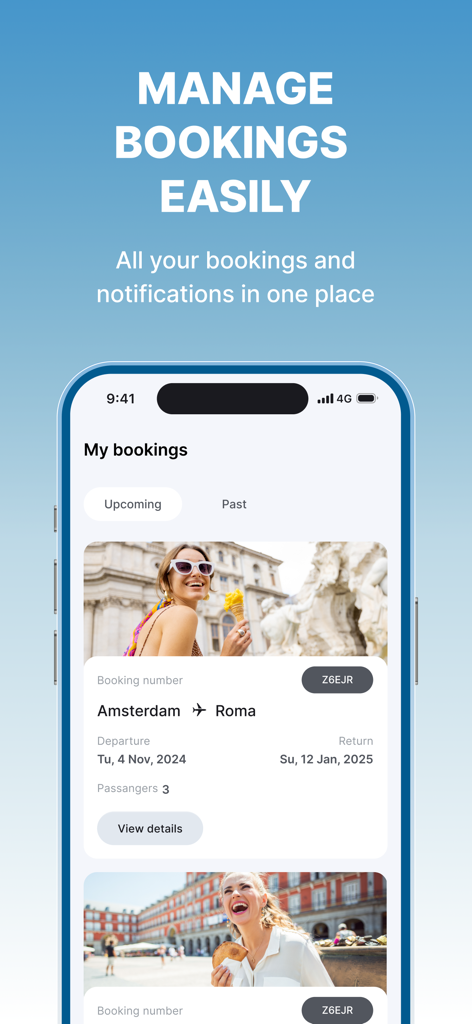 GoVola mobile app interface for managing flight bookings and notifications
