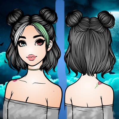 a realistic girl with two buns