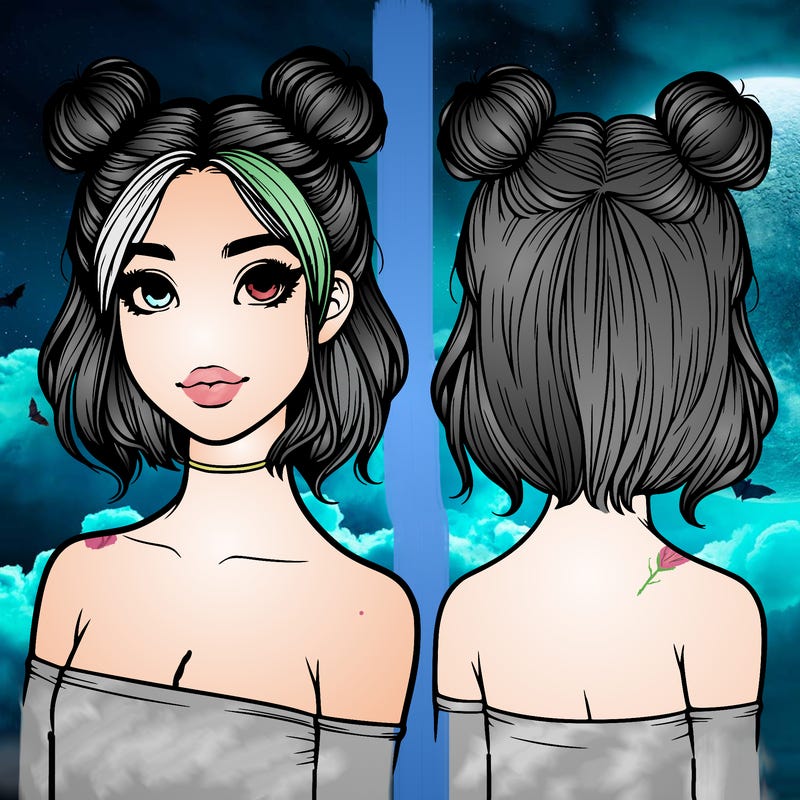 a realistic girl with two buns