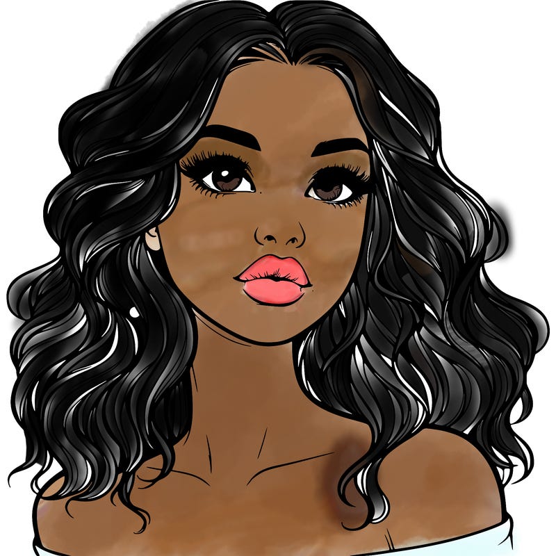 realistic girl with wavy hair and lips