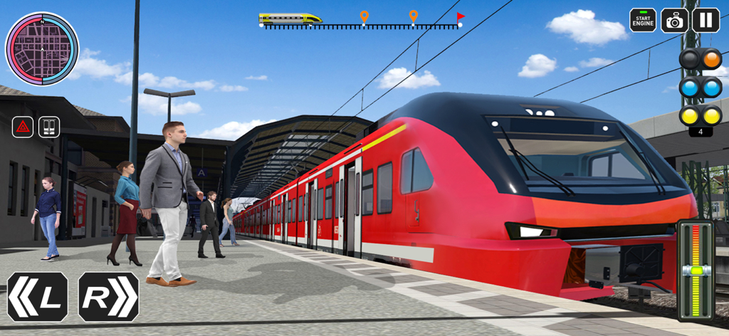 City Train Driver Game 2020 - Modern red electric train at a station with passengers on the platform in City Train Driver Game