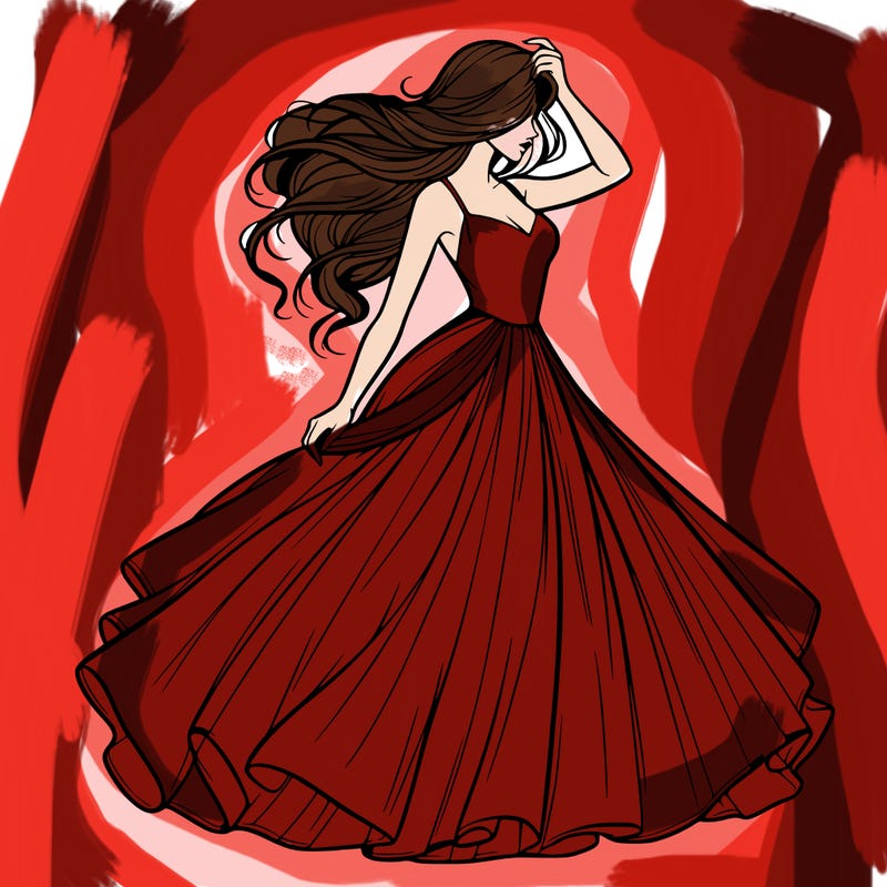 realistic woman with dress flowing in the wind