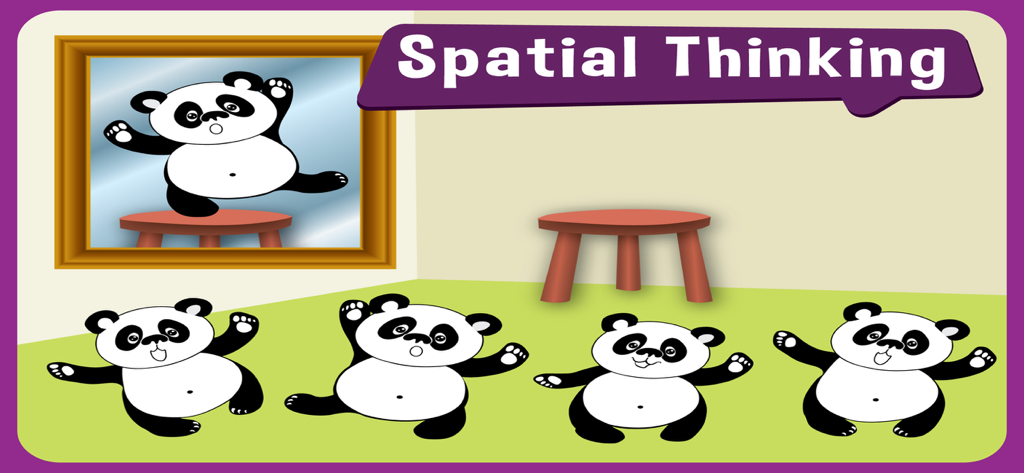 Un puzzle de pensée spatiale pour enfants représentant des pandas et un reflet miroir.