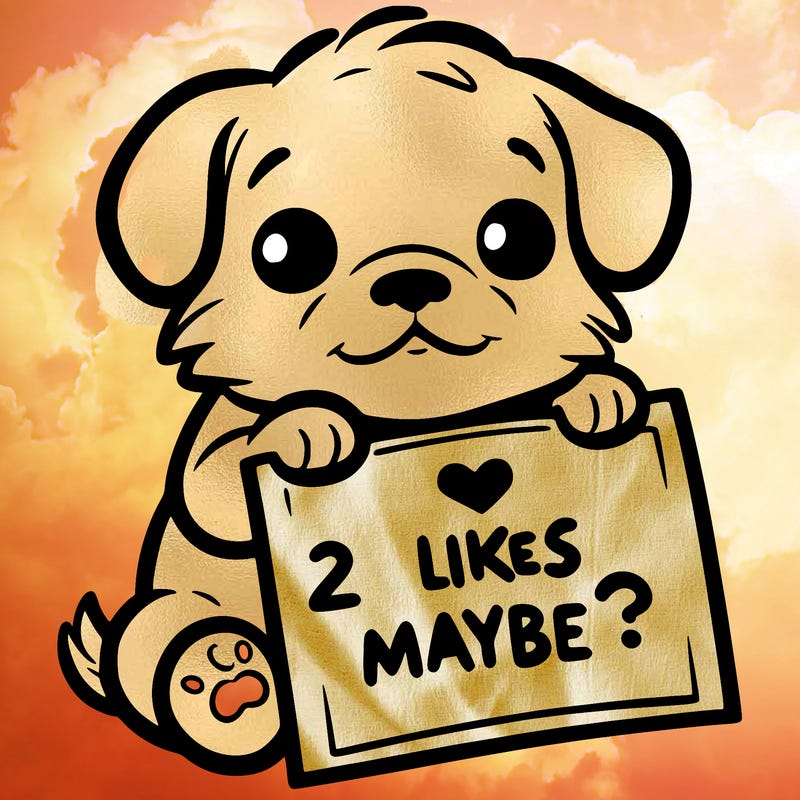 a puppy holding a sign that says 2 likes maybe?