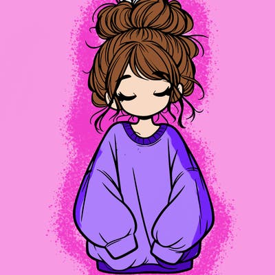 girl with baggy sweatshirt and messy bun