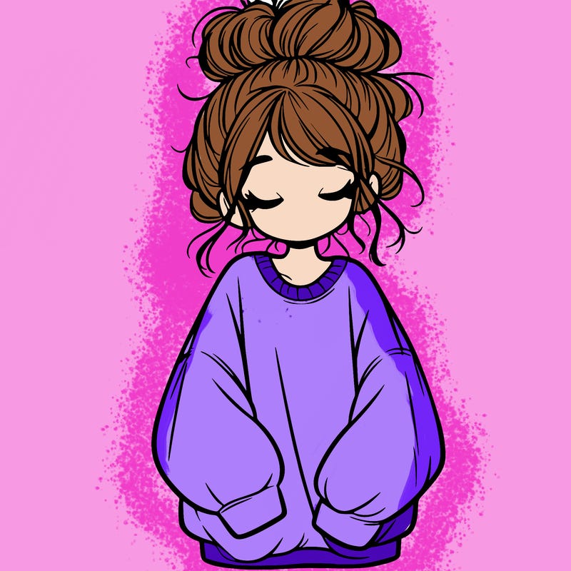 girl with baggy sweatshirt and messy bun