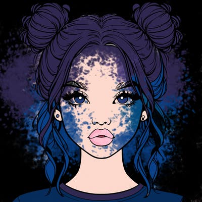 realistic girl with two buns in hair and lips