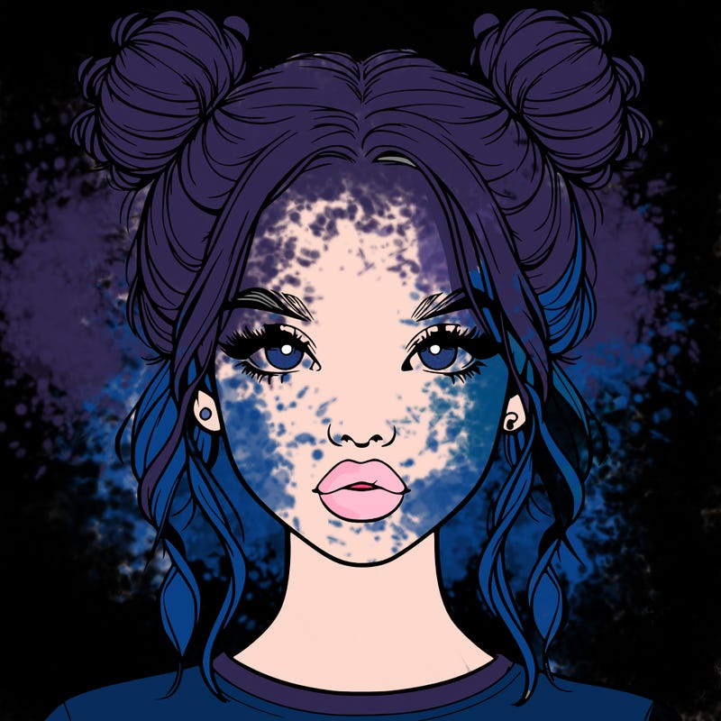 realistic girl with two buns in hair and lips