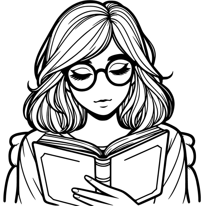 girl reading with glasses realistic