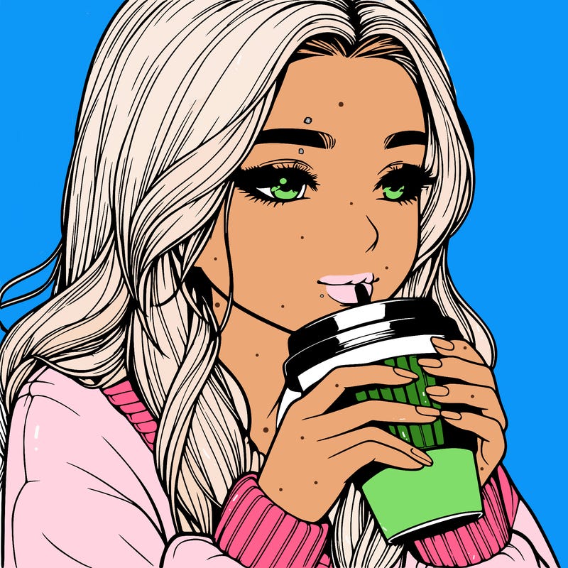 realistic girl drinking coffee