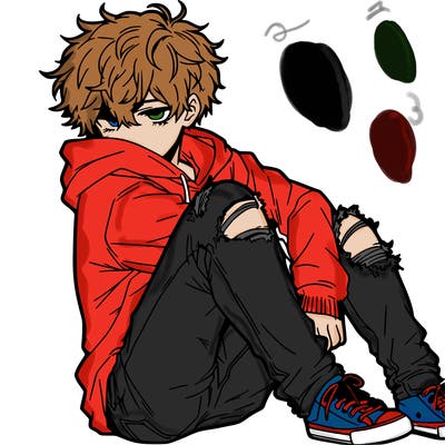 a male hoddie ripped jeans messy hair anime