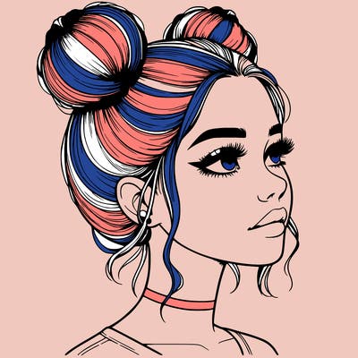 realistic girl with buns on the top of her head