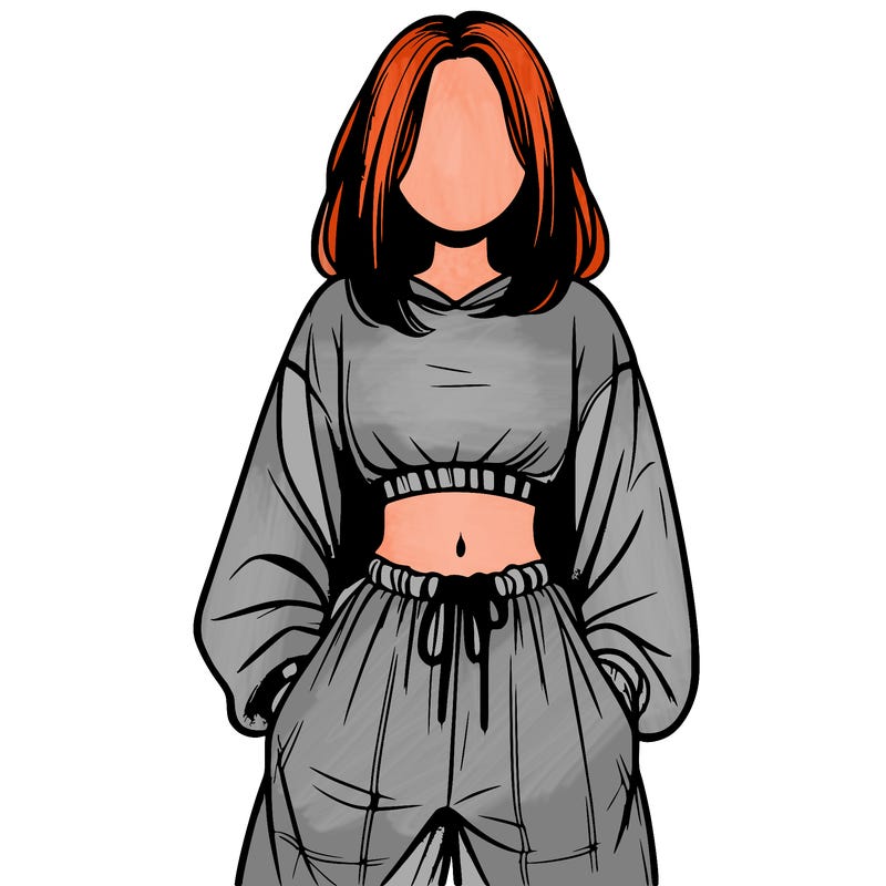 realistic girl faceless with baggy pants and a crop top
