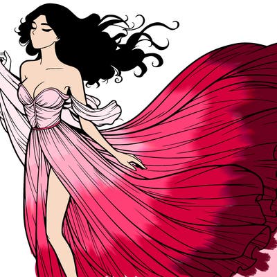 realistic woman in dress flowing the the wind