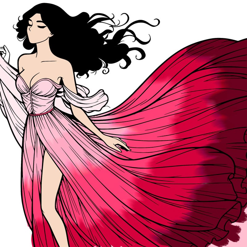 realistic woman in dress flowing the the wind