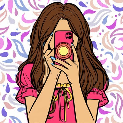 a realistic girl holding her phone taking pictures