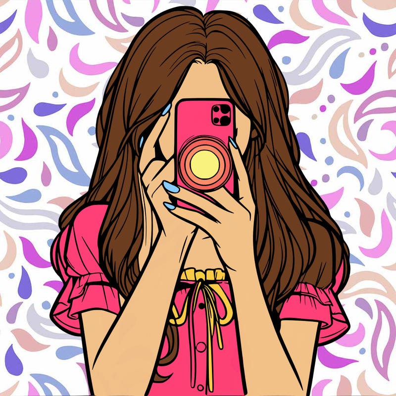 a realistic girl holding her phone taking pictures
