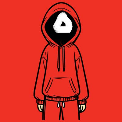 faceless girl in a tracksuit with a hood on and no hair