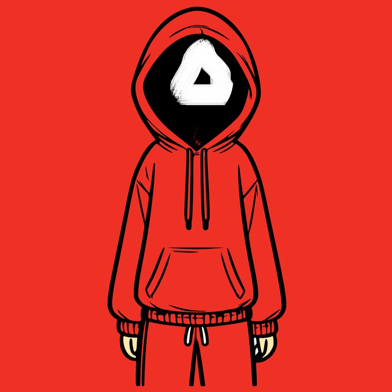 faceless girl in a tracksuit with a hood on and no hair