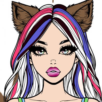 realistic girl with fox ears and realistic lips