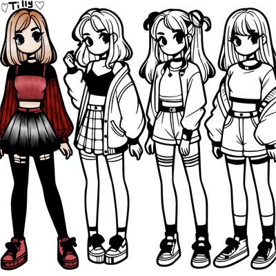 one girl with crop-top shirt and a jacket with a skirt, long socks and another girl with a shirt and pants with a jacket