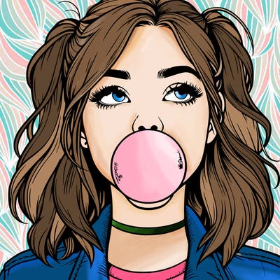 realististic girl blowing bubble -gum