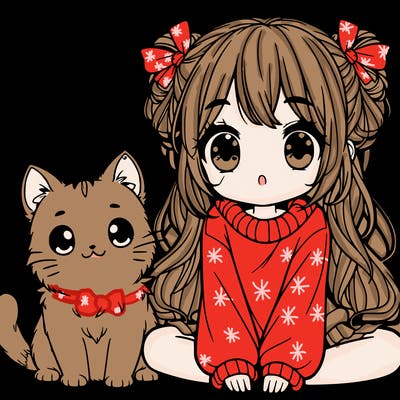 girl and cat anime