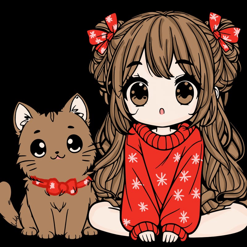 girl and cat anime