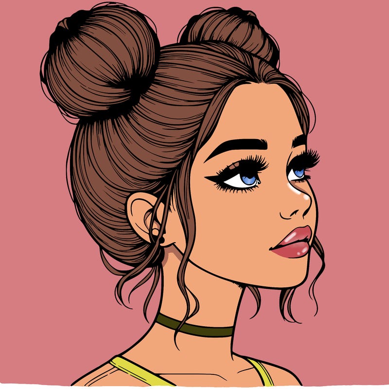 realistic girl with buns on the top of her head