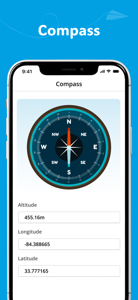 고도 및 GPS 좌표가 있는 디지털 나침반을 보여주는 GPS 위치 변경기 앱의 인터페이스