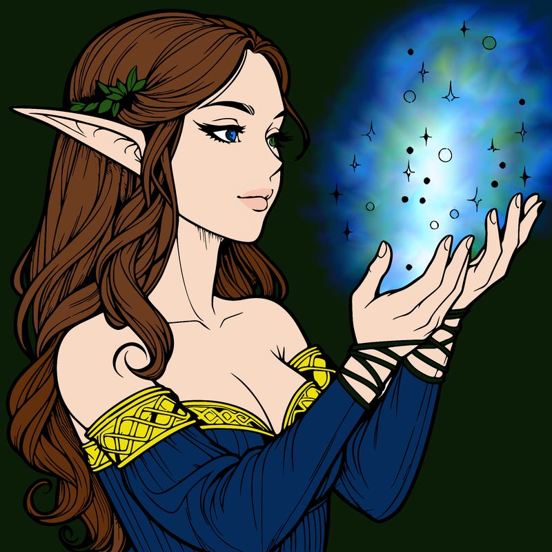 realistic elf girl doing magic