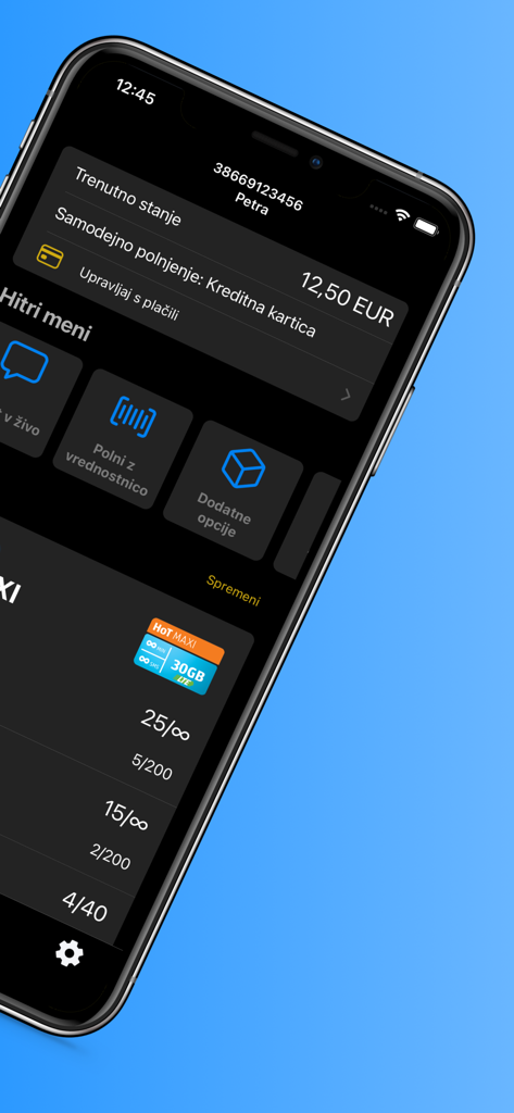 Moj HoT - Moj HoT mobile app dashboard showing account balance and usage details