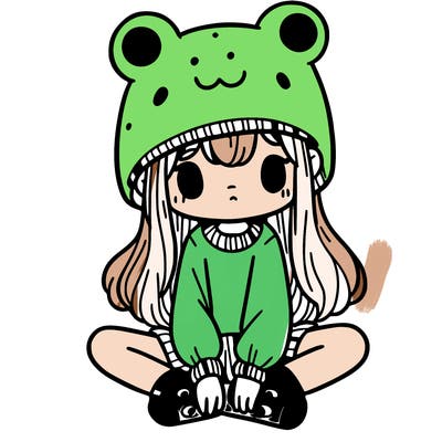 a girl wearing a frog hat and some frog socks