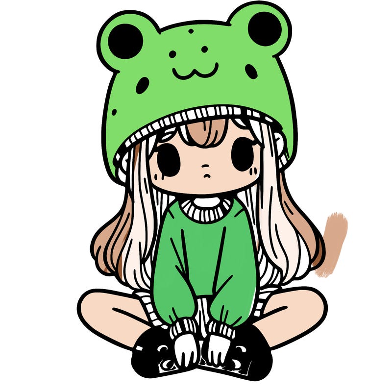 a girl wearing a frog hat and some frog socks