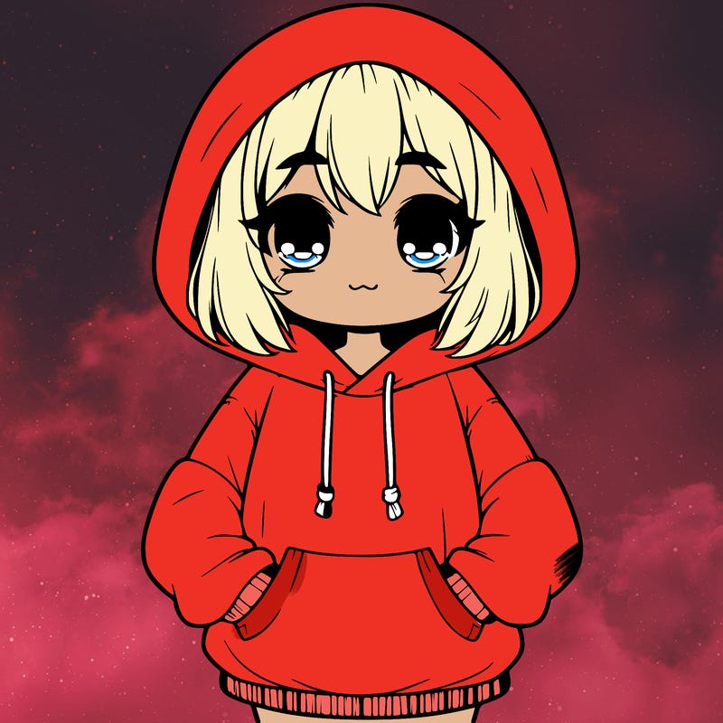 cute realistic girl with a baggy sweatshirt