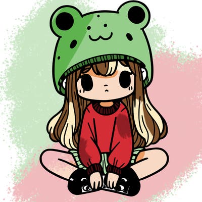 a girl wearing a frog hat and some frog socks