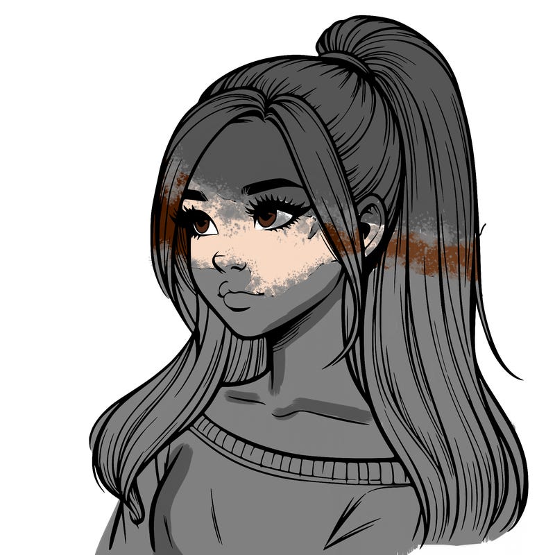 realistic girl with a high ponytail