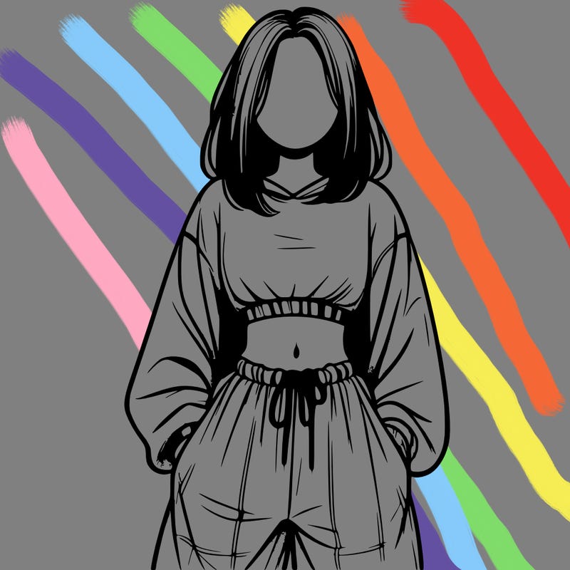 realistic girl faceless with baggy pants and a crop top