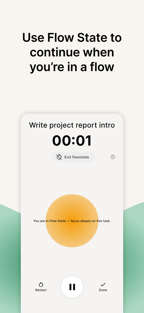 FlowStack: Focus Task Timer - Interface do aplicativo FlowStack mostrando um timer de foco e modo de estado de fluxo